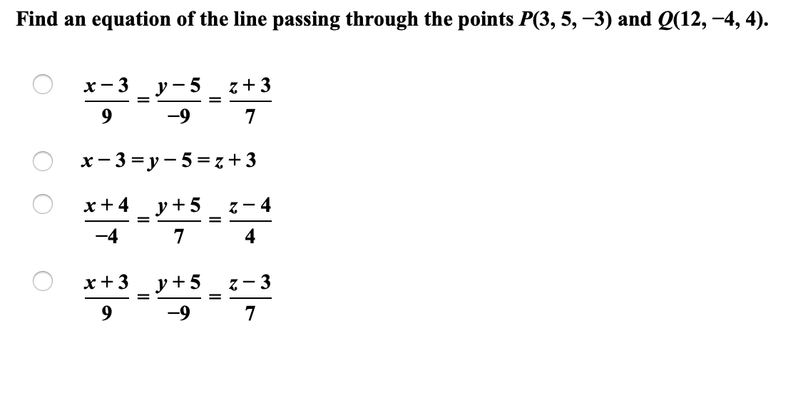 find the equation of straight line passing through 5 3 7 4