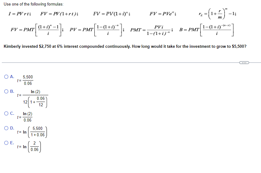 Solved Use one of the following formulas: | Chegg.com