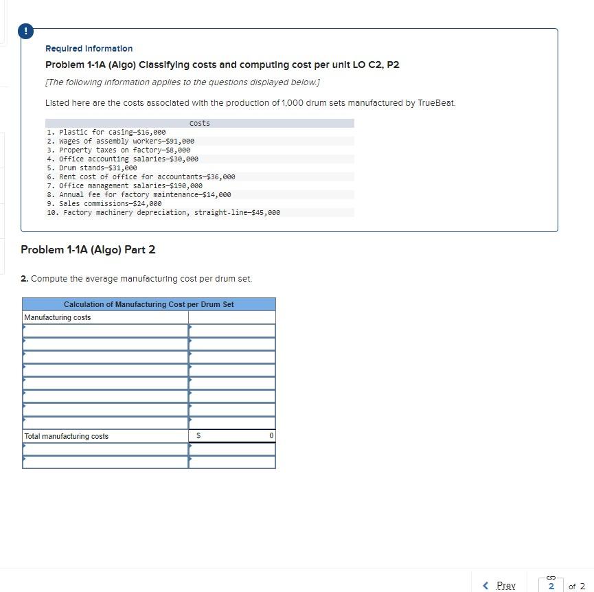 Solved Required Information Problem 1-1A (Algo) Classifying | Chegg.com