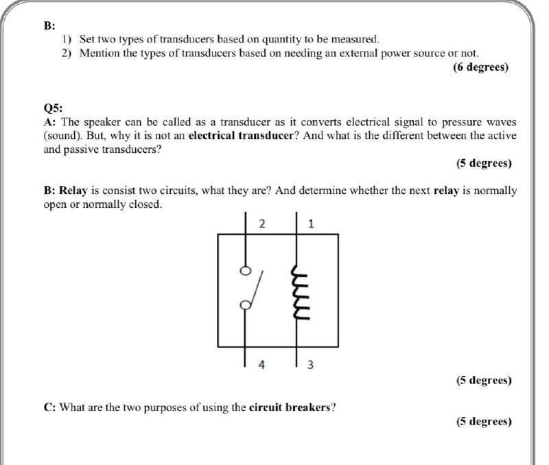 Solved B 1) Set two types of transducers based on quantity