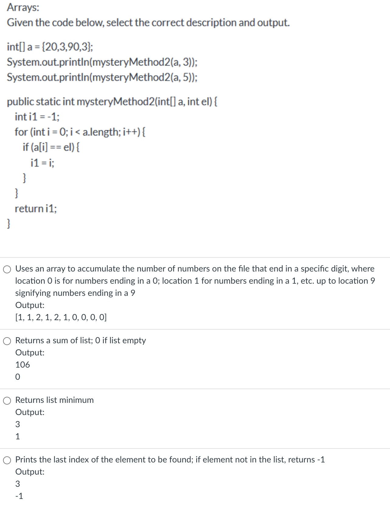 Solved Arrays:Given The Code Below, Select The Correct | Chegg.com