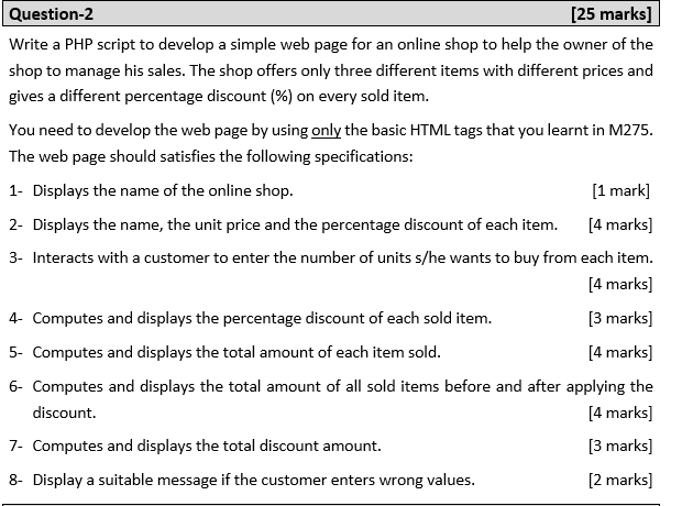 Solved Question-2 [25 marks] Write a PHP script to develop a | Chegg.com