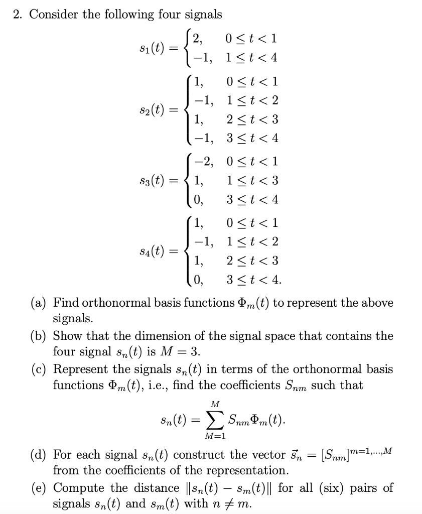 Solved 2. Consider The Following Four Signals | Chegg.com