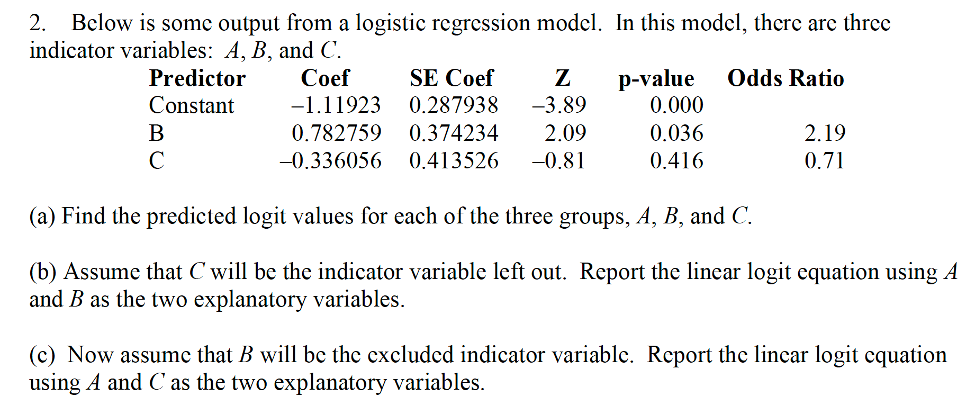 Solved 2. Below Is Some Output From A Logistic Regression | Chegg.com