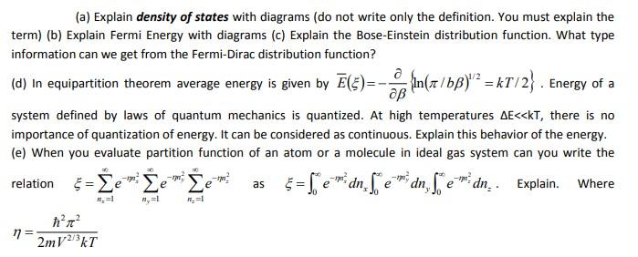 Solved (a) Explain Density Of States With Diagrams (do Not | Chegg.com