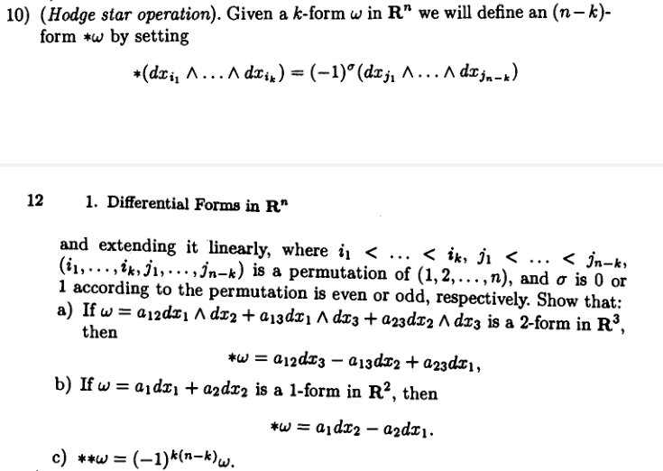 10) (Hodge star operation). Given a k-form w in R