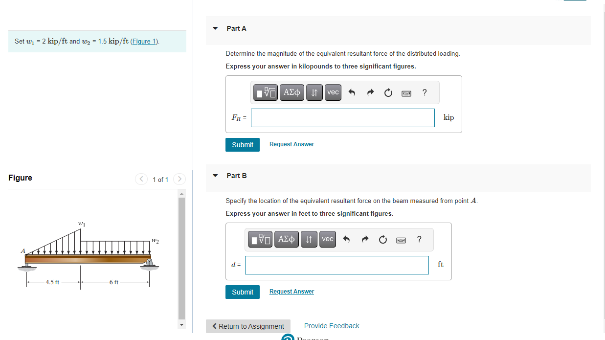 Solved Set w1=2kip/ft and w2=1.5kip/ft (Figure 1). Determine | Chegg.com