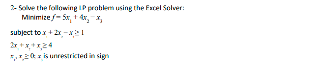 Solved 2- Solve the following LP problem using the Excel | Chegg.com