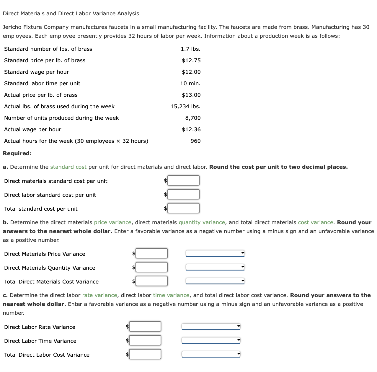 Solved Direct Materials and Direct Labor Variance Analysis | Chegg.com