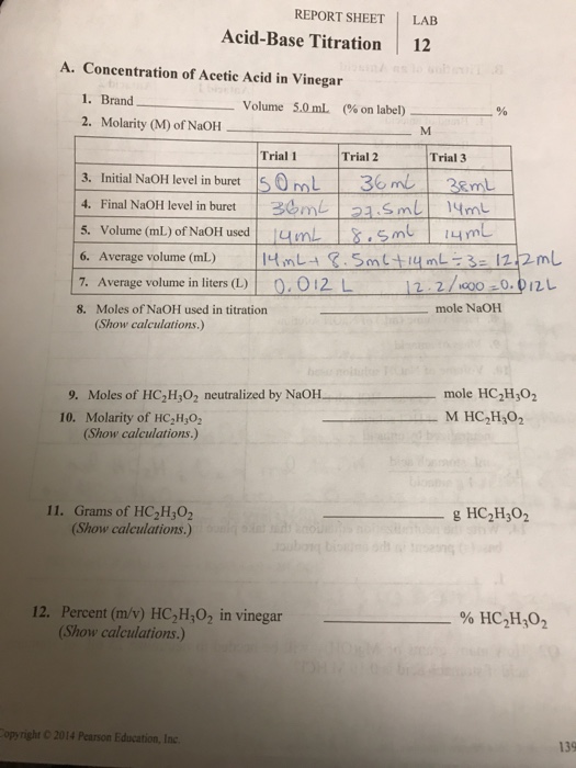 Report Sheet Lab Acid Base Titration 12 A Concent Chegg Hot Sex Picture