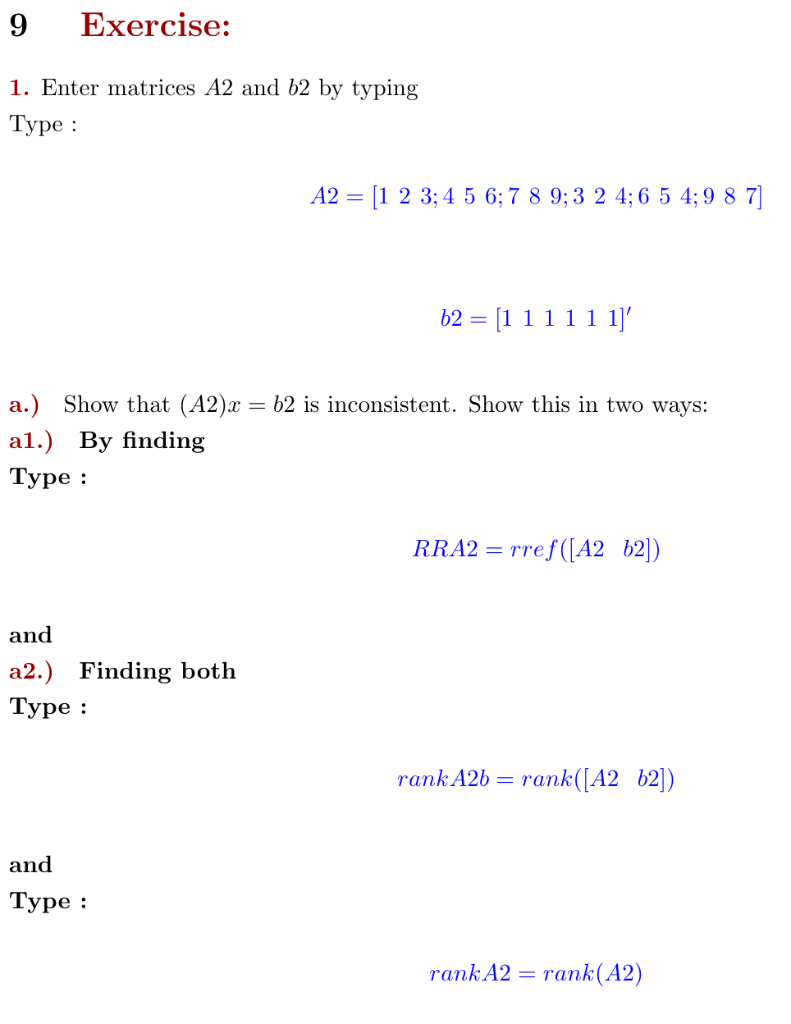 Solved Linear algebra MATLAB problems: The white | Chegg.com