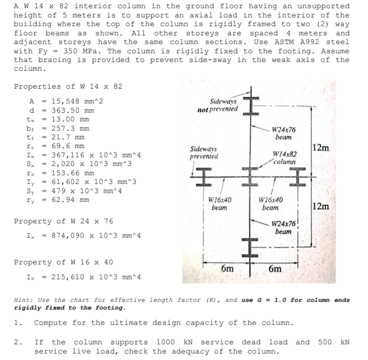 A W 14 x 82 interior column in the ground floor | Chegg.com