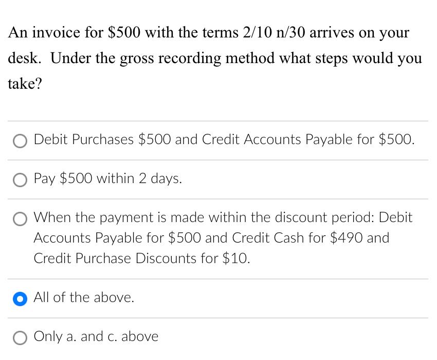 solved-an-invoice-for-500-with-the-terms-2-10n-30-arrives-chegg