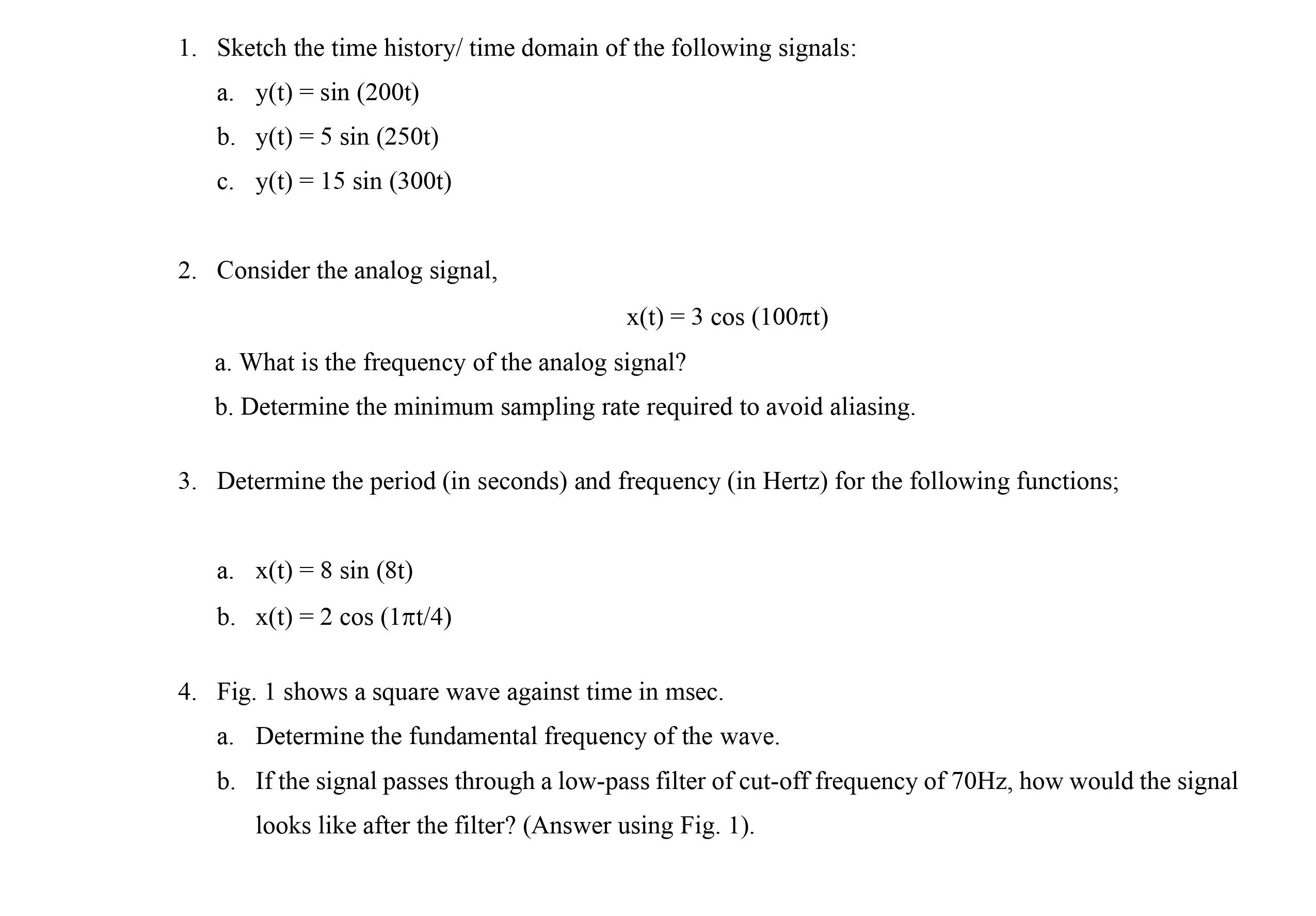 1. Sketch the time history/ time domain of the | Chegg.com