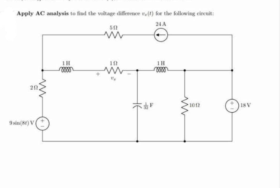 Solved Apply AC analysis to find the voltage difference | Chegg.com