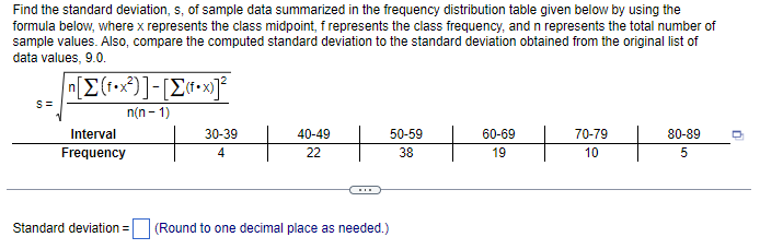 Standard Deviation S Of Sample Data