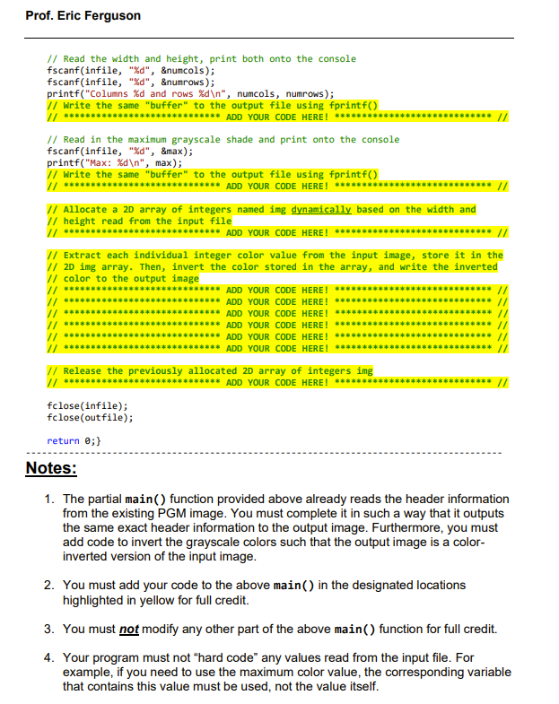 Lab 9 Exercise: FILE I/O and PGM Format Due Date: | Chegg.com