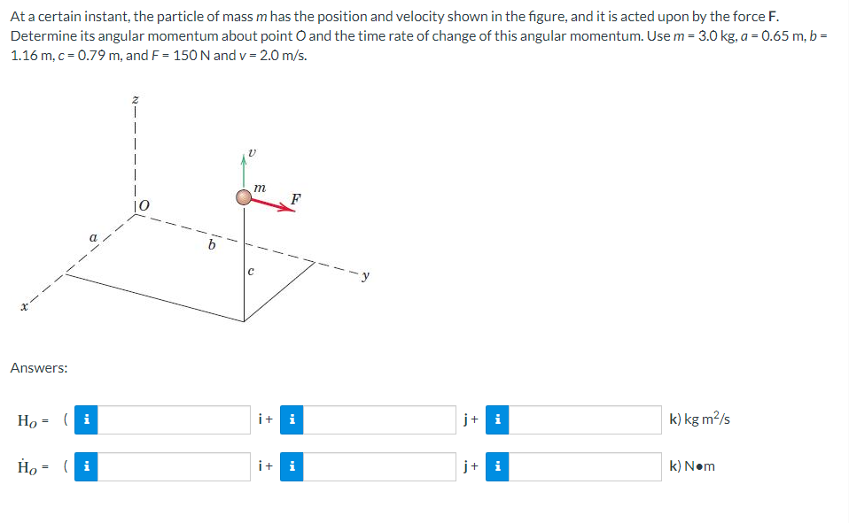 Solved At A Certain Instant, The Particle Of Mass M Has The | Chegg.com