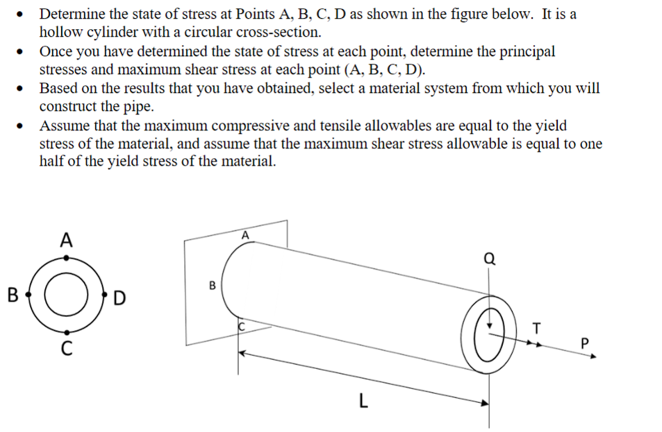 Solved - Determine the state of stress at Points A, B, C, D | Chegg.com