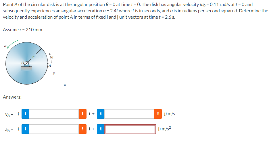 Solved Point A of the circular disk is at the angular | Chegg.com