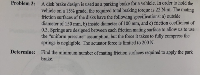 Solved A disk brake design is used as a parking brake for a | Chegg.com