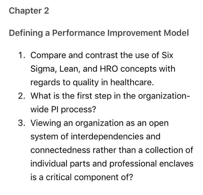 Solved Chapter 2 Defining A Performance Improvement Model 1. | Chegg.com