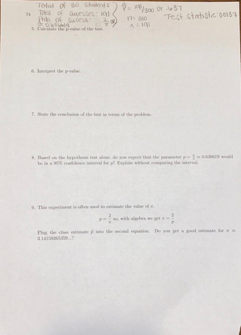 Solved 8 = 191/300 or .637 Total of 30 students Total of | Chegg.com