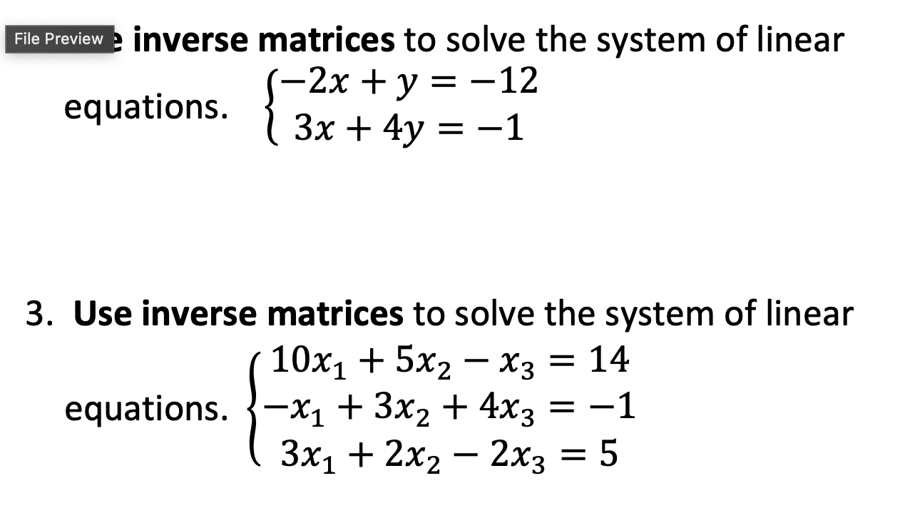Solved Use inverse matrices to solve the system of | Chegg.com