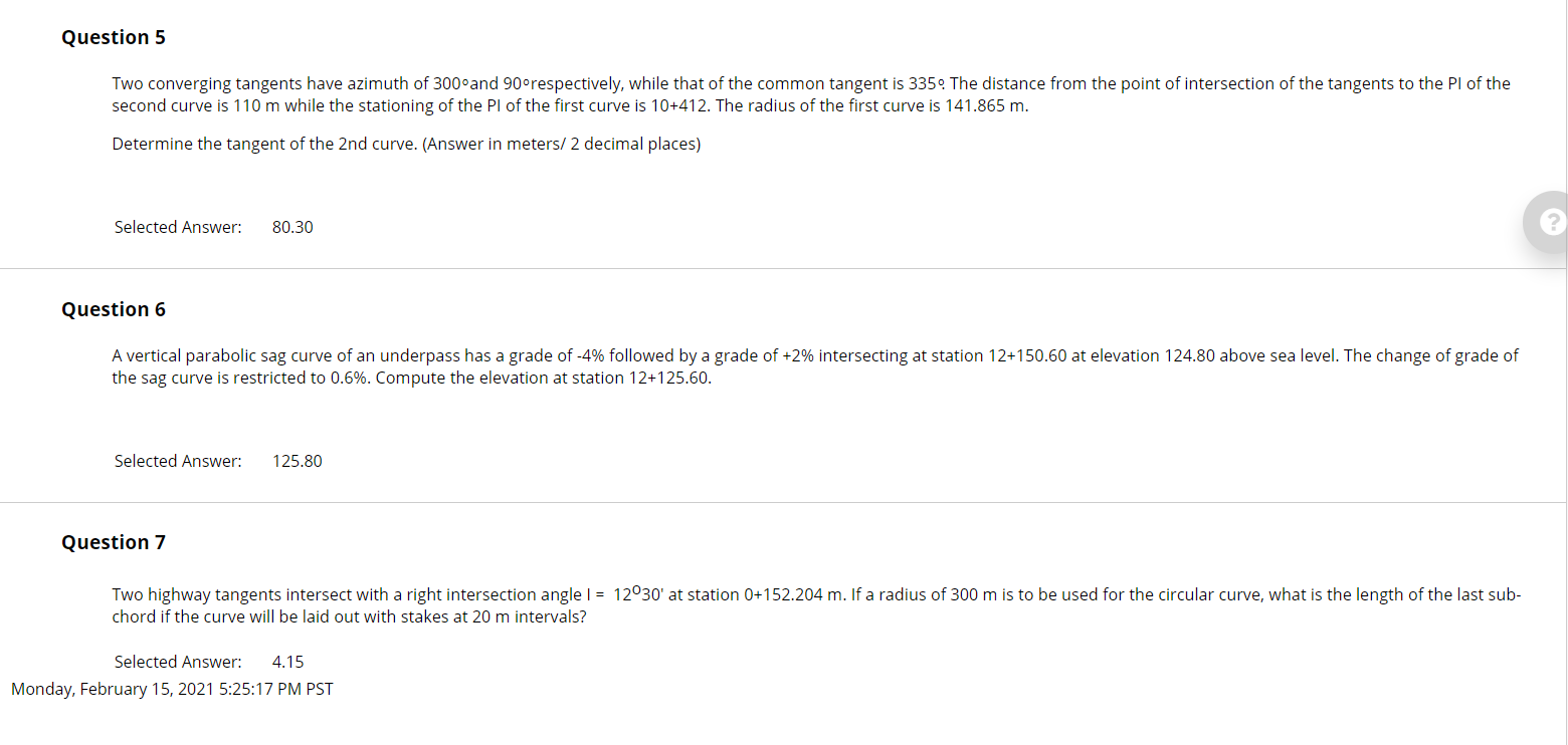 Solved Question 5 Two converging tangents have azimuth of | Chegg.com