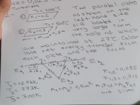 Turbure
\( T_{1}=1000^{\circ} \mathrm{C} \) Two paralel plates \( \epsilon_{1}=0,2 \)
(1) \( \epsilon_{1}=0,2 \) as shown on 