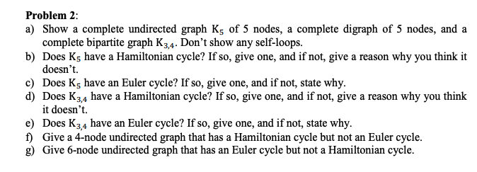 Solved Problem 2: a) Show a complete undirected graph K, of | Chegg.com