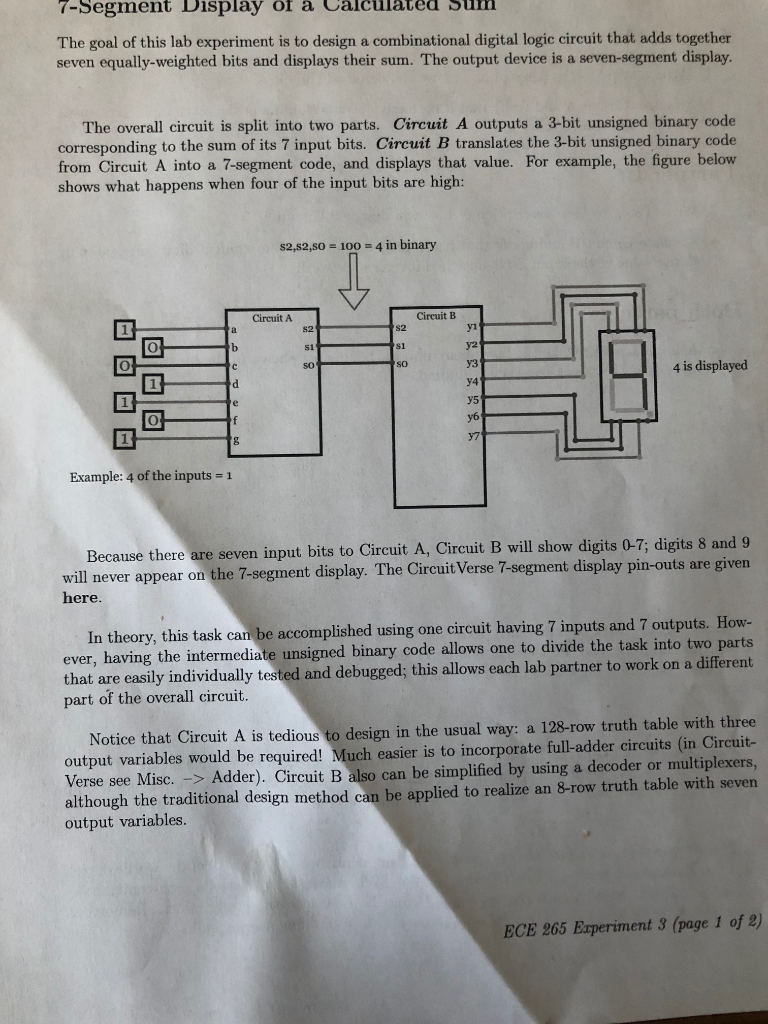 7-Segment Display of a um The goal of this lab | Chegg.com