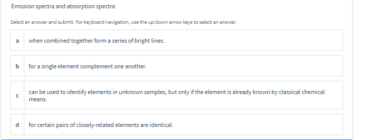Solved Emission spectra and absorption spectra Select an | Chegg.com