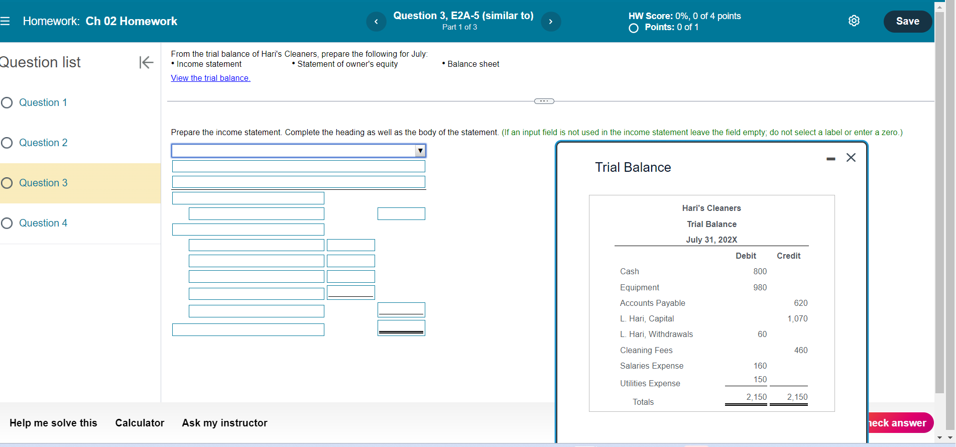 Solved Trial Balance | Chegg.com