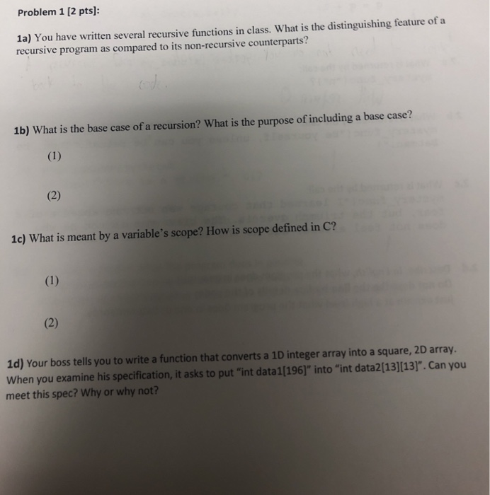 Solved Problem 1 [2 pts]: 1a) You have written several | Chegg.com