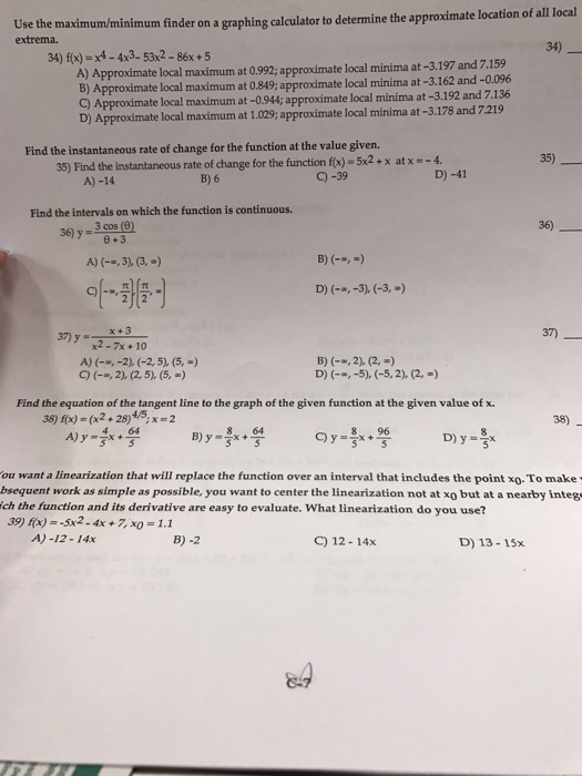 Solved Use the maximum/minimum finder on a graphing | Chegg.com