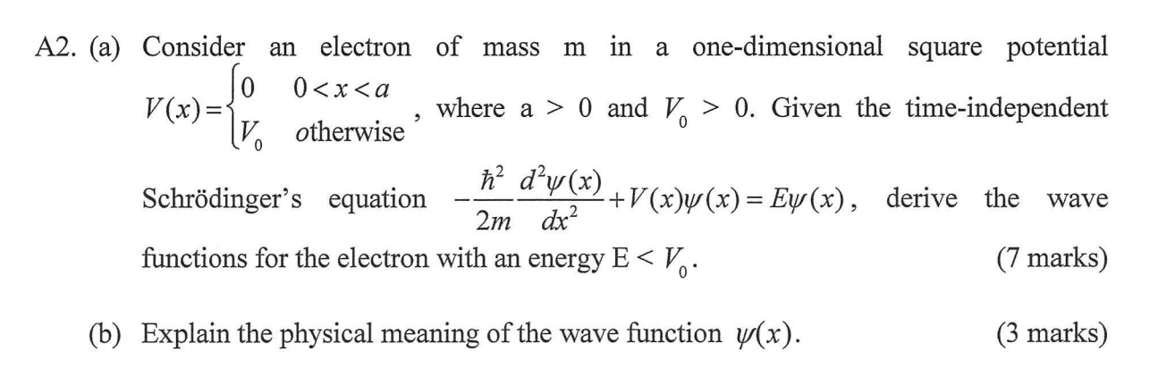 Solved (a) Consider an electron of mass m in a | Chegg.com