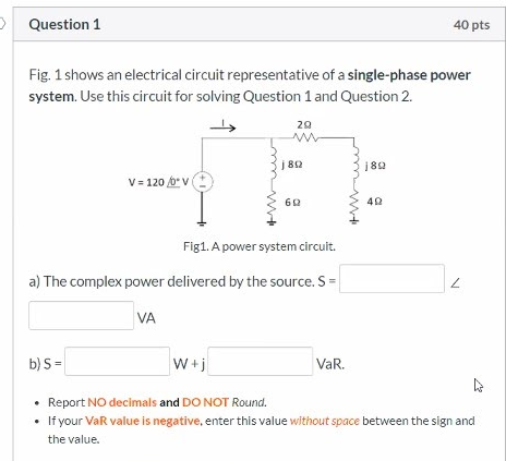 Solved Question 1 40 pts Fig. 1 shows an electrical circuit | Chegg.com