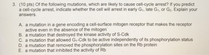 3. (10 pts) Of the following mutations, which are | Chegg.com
