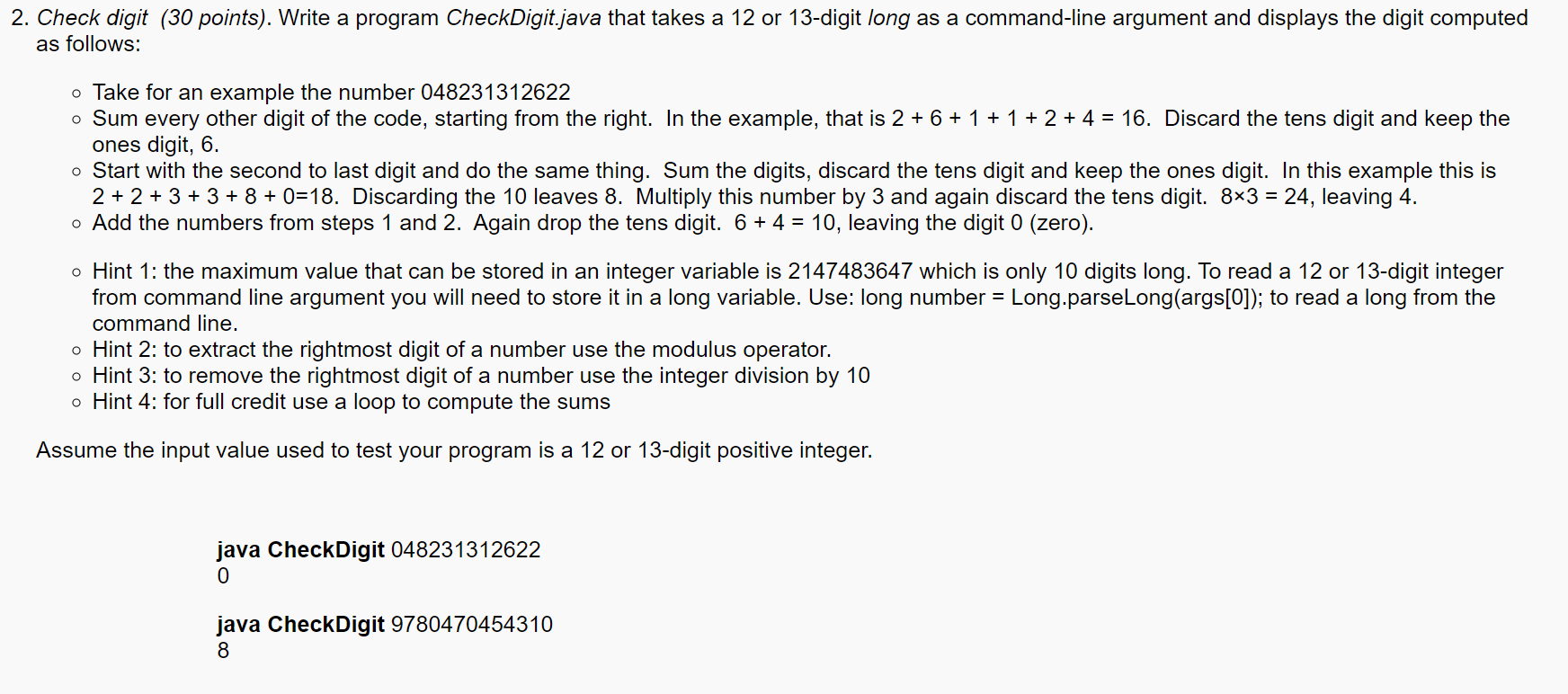 Solved 2. Check digit (30 points). Write a program | Chegg.com
