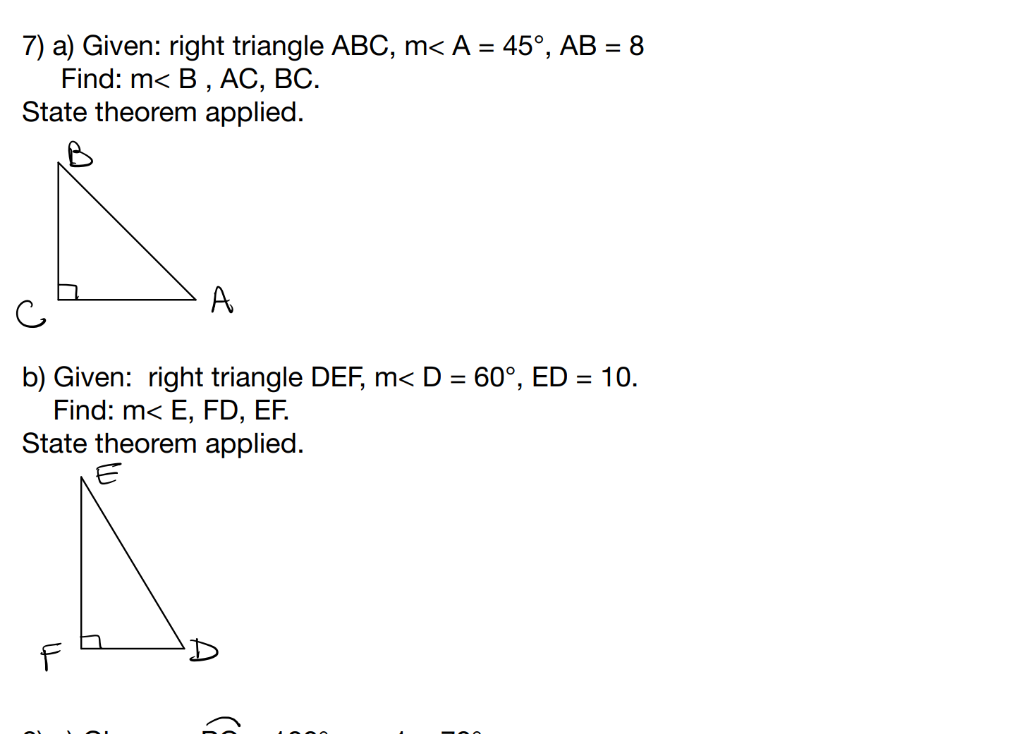 Solved 7) a) Given: right triangle ABC, m