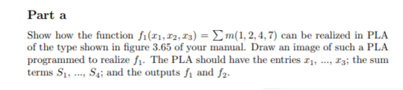 Solved Part a Show how the function fi(11, 12, 13) = m(1, 2, | Chegg.com