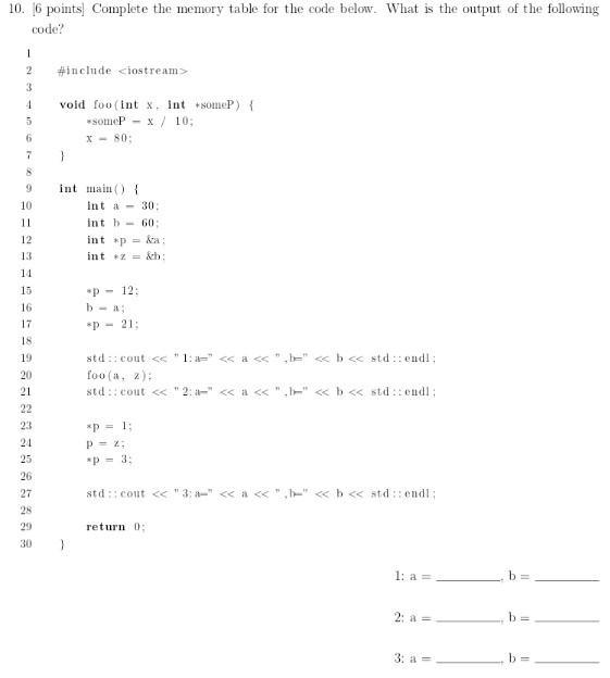 Solved 10.6 points Complete the memory table for the code | Chegg.com