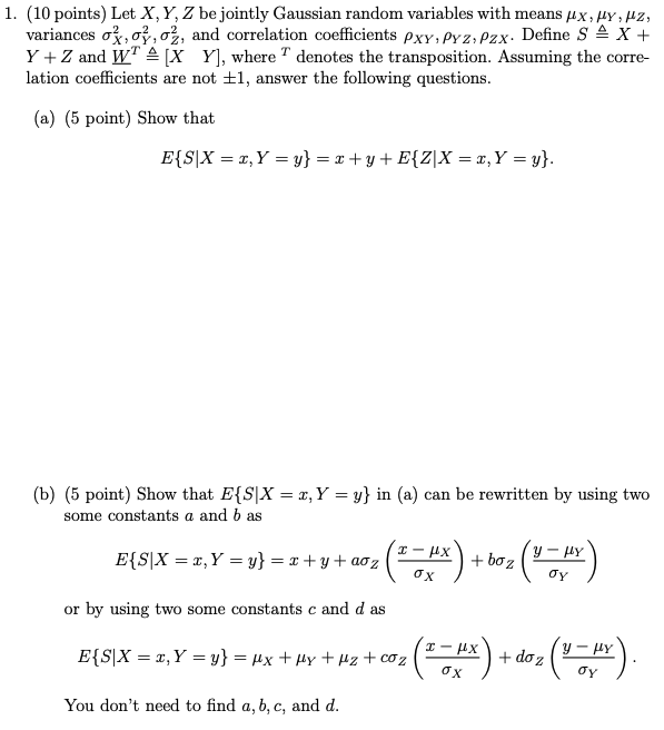 Solved 1 10 Points Let X Y Z Be Jointly Gaussian Random 0695