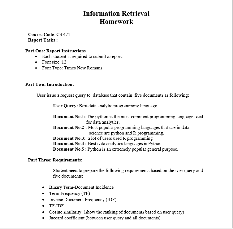 information retrieval homework