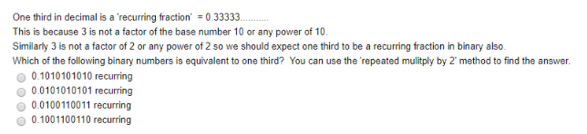 Solved One third in decimal is a 'recurring fraction = | Chegg.com