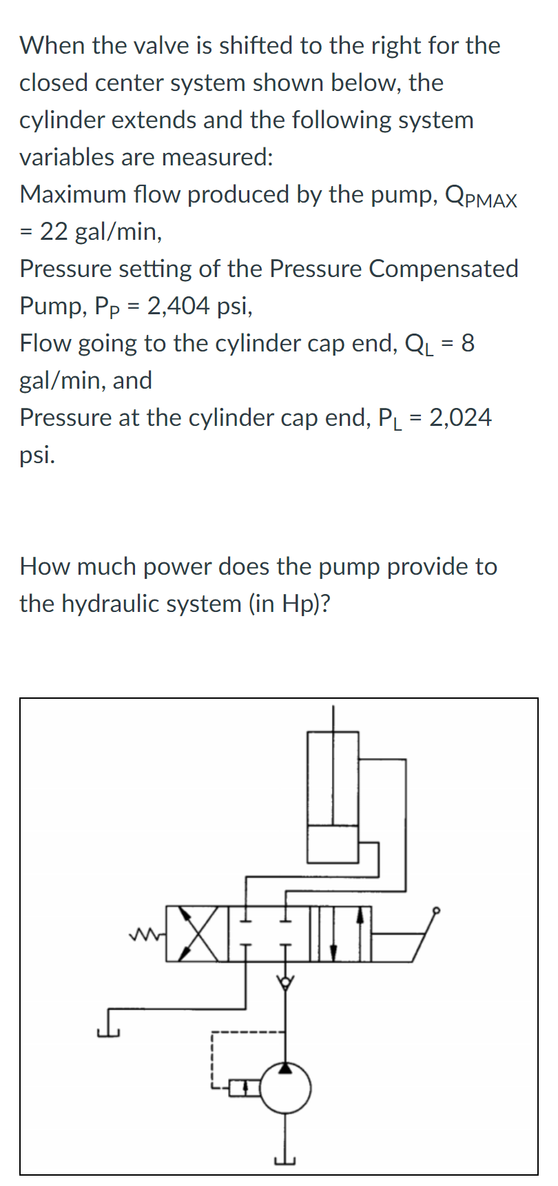 Solved When the valve is shifted to the right for the closed | Chegg.com