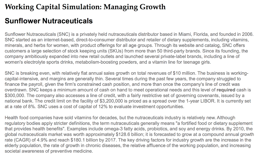 Working Capital Simulation Managing Growth Sunflower