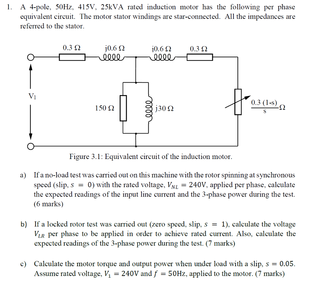 Solved 1. A 4-pole, 50Hz, 415V, 25kVA rated induction motor | Chegg.com