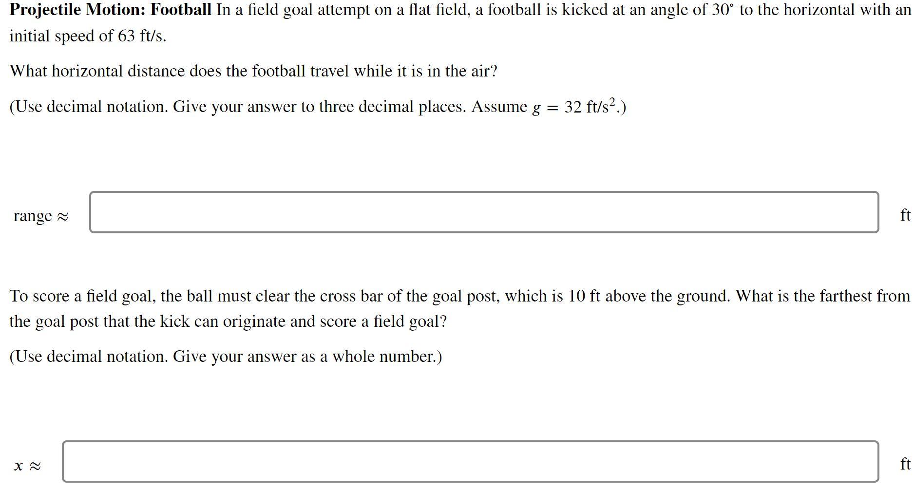 Solved Projectile Motion Football In a field goal attempt
